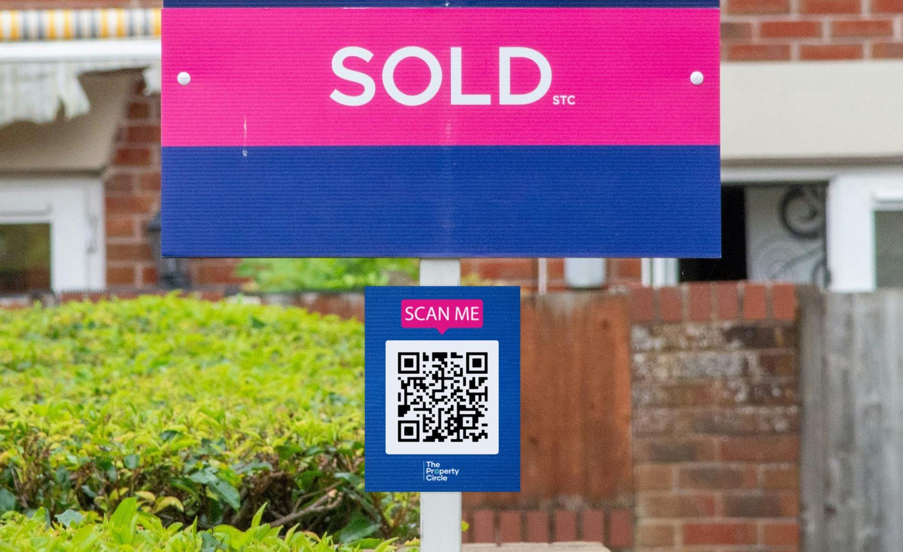 Estate agent for sale board with a QR code linking to property details