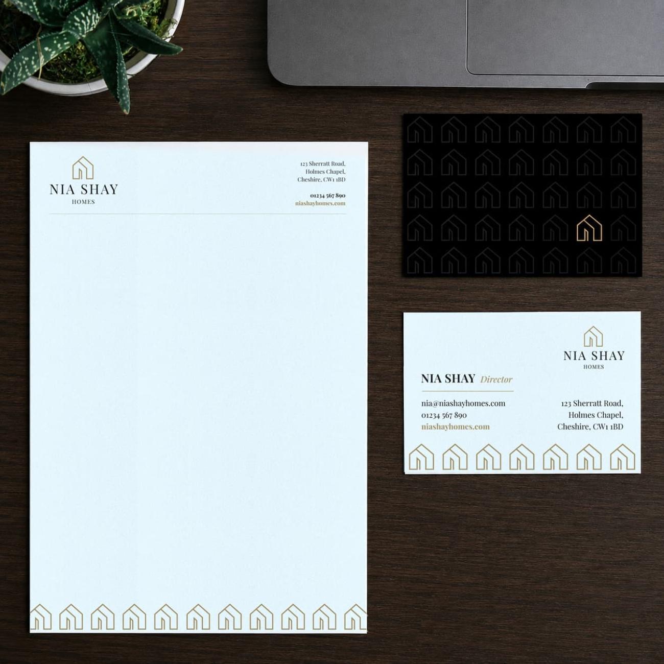 Branded stationery designed for a property developer including business cards and letterheads.