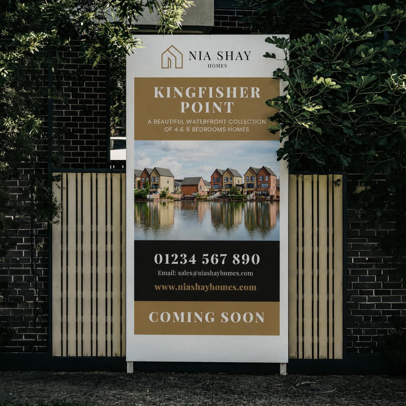 Examples of property signage including estate agency boards, development signage, vehicle graphics and promotional displays.