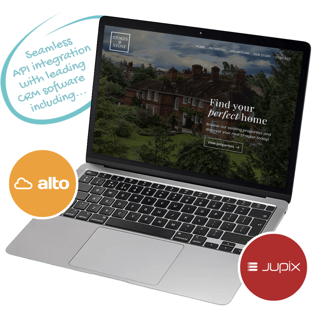 Estate agent website integrated with property CRM software including Alto and Jupix.