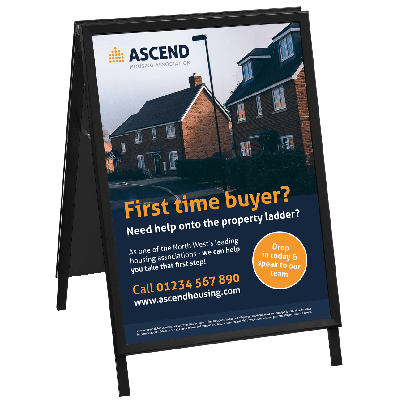 Housing Association Marketing & Design Branded housing association advertising A-board designed by The Property Circle